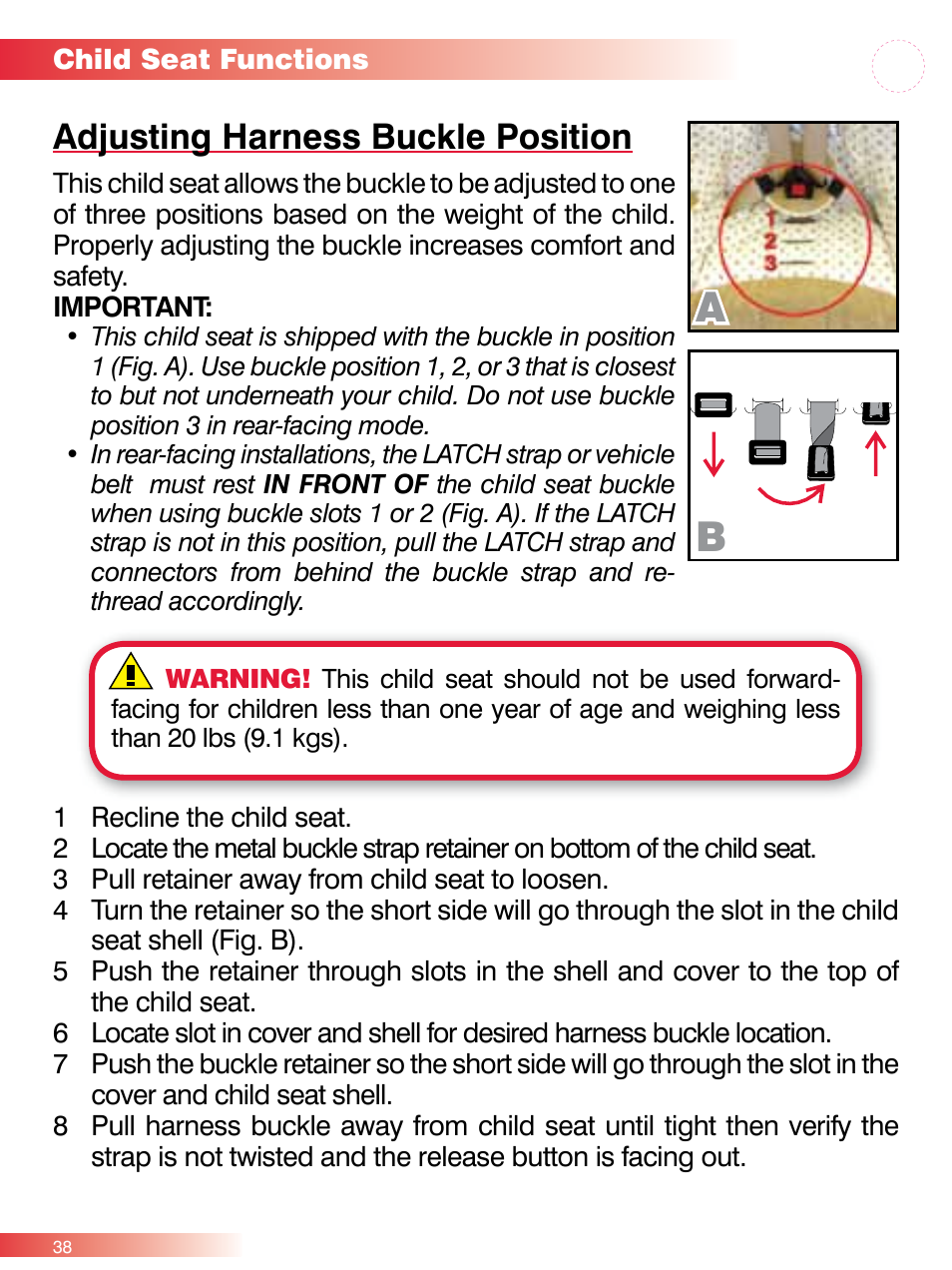 Adjusting harness buckle position | Britax ROUND ABOUT 50 User Manual | Page 40 / 48