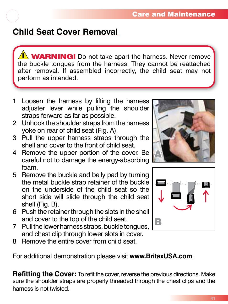 Child seat cover removal | Britax ROUND ABOUT 50 User Manual | Page 43 / 48