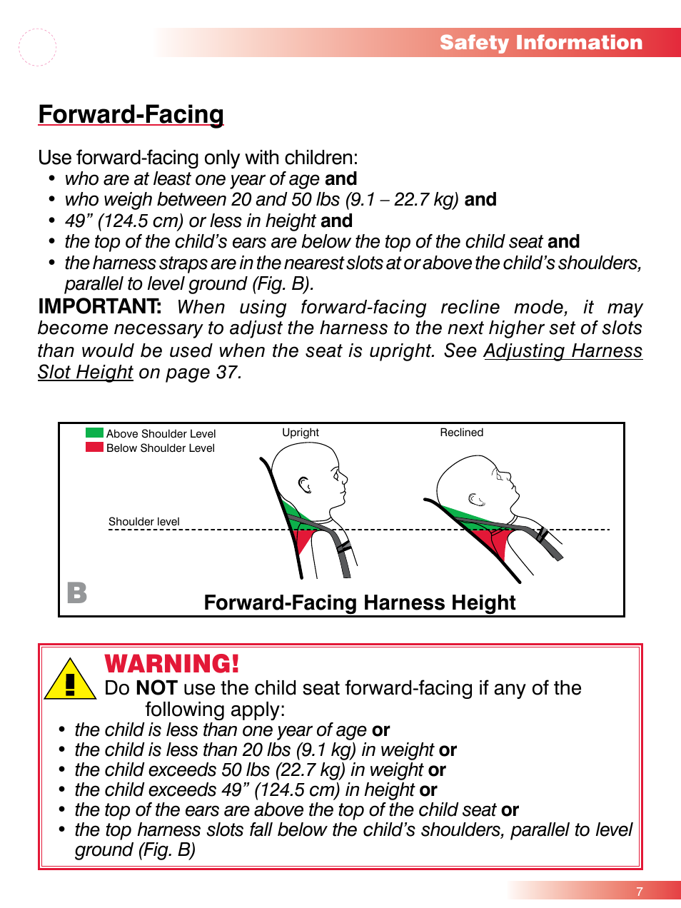Warning, Forward-facing | Britax ROUND ABOUT 50 User Manual | Page 9 / 48