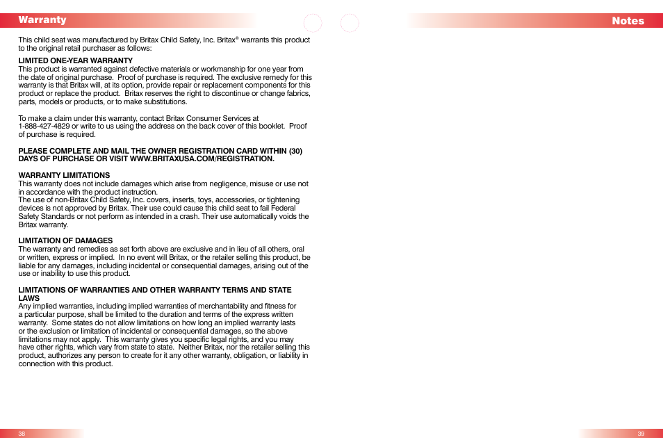 Warranty | Britax MARATHON CS User Manual | Page 21 / 23