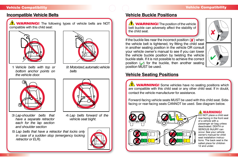 Vehicle seating positions | Britax MARATHON CS User Manual | Page 7 / 23