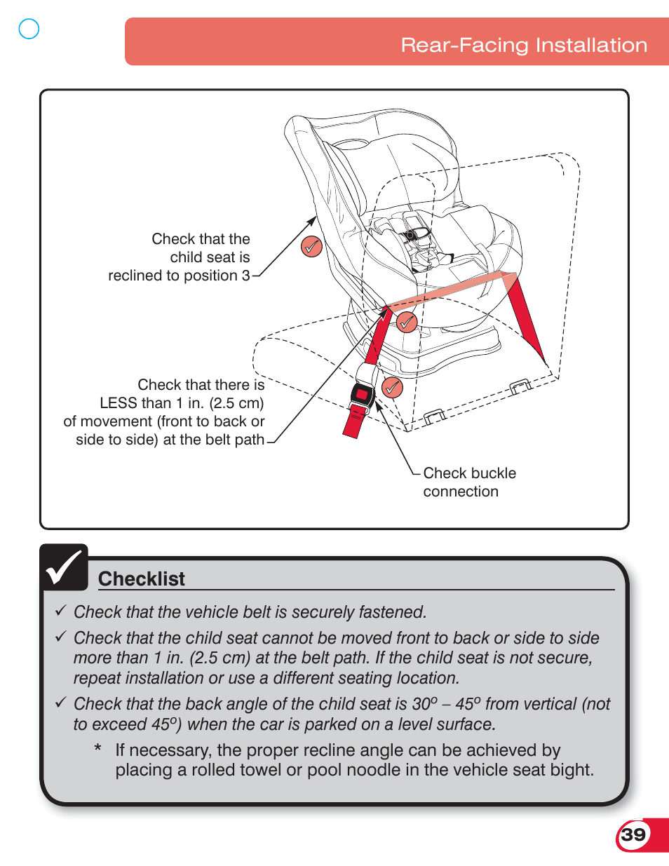 Checklist, Rear-facing installation | Britax BOULEVARD 70 User Manual | Page 41 / 70