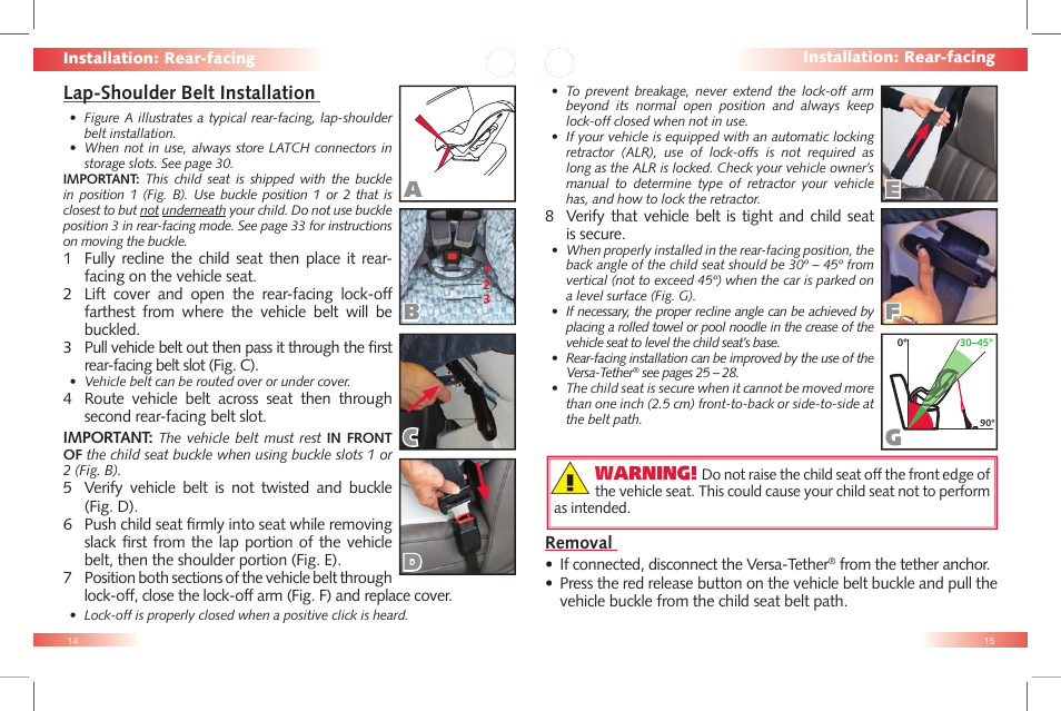 Ab c d, Lap-shoulder belt installation, Warning | Britax Car Seat User Manual | Page 9 / 23