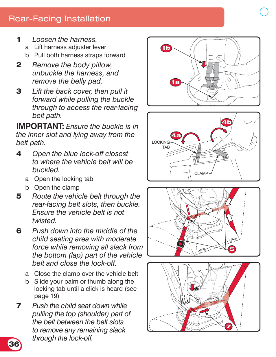 Important, Rear-facing installation | Britax ROUNDABOUT 55 User Manual | Page 38 / 70