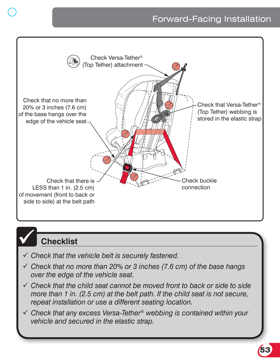Checklist, Forward-facing installation | Britax ROUNDABOUT 55 User Manual | Page 55 / 70