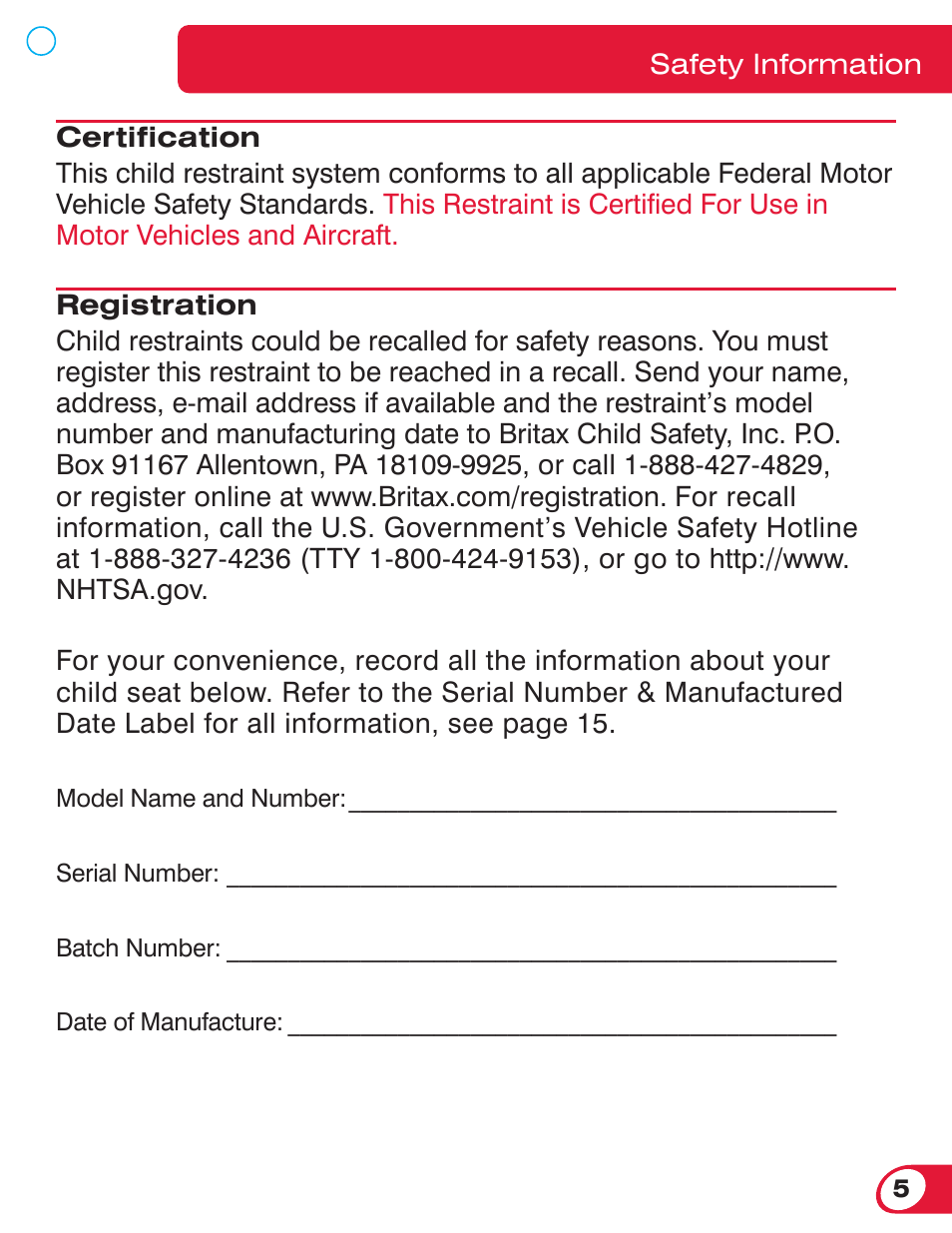Britax ROUNDABOUT 55 User Manual | Page 7 / 70