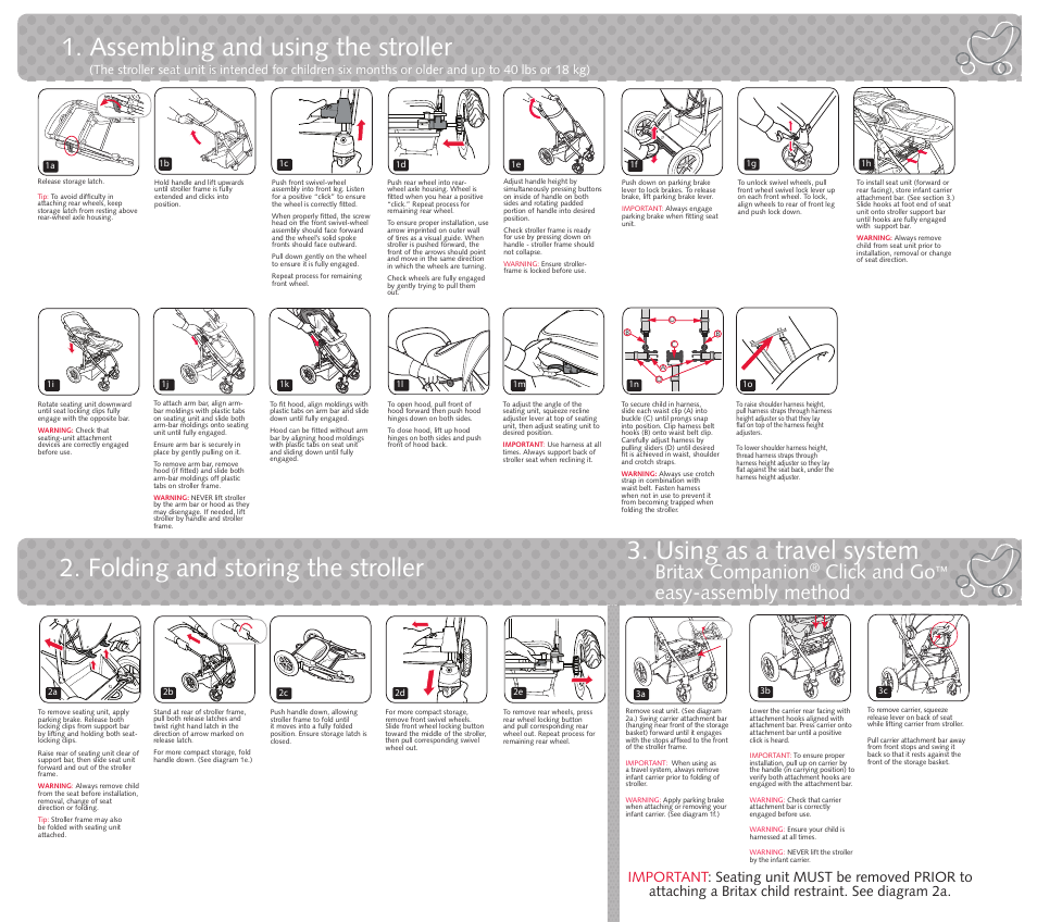 Vigour, Assembling and using the stroller, Britax companion | Click and go, Easy-assembly method | Britax Stroller User Manual | Page 3 / 3