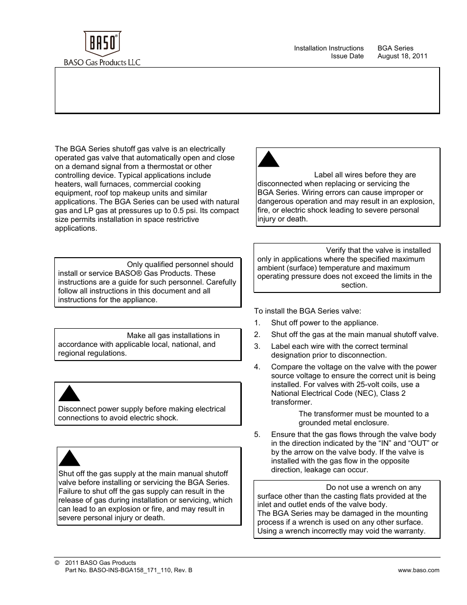 BASO BGA110 User Manual | 6 pages