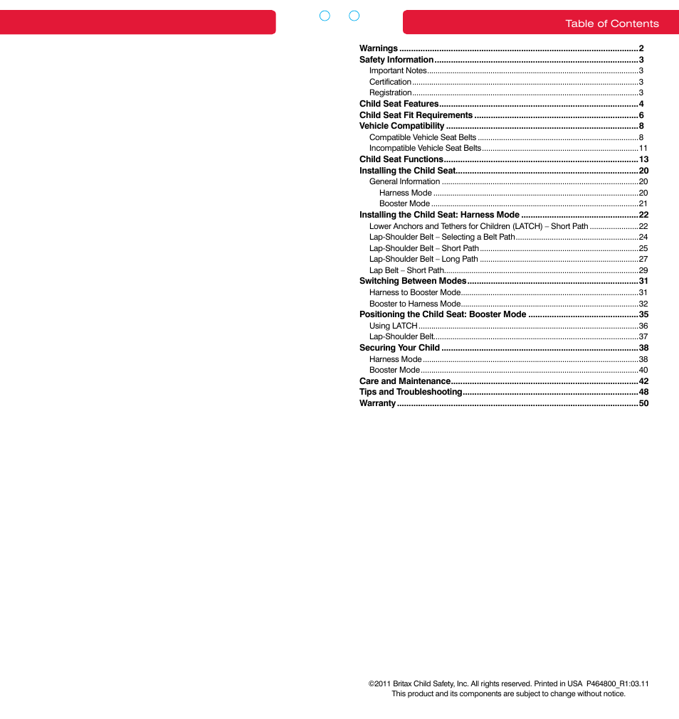 Britax FRONTIER 85 SICT User Manual | Page 2 / 29