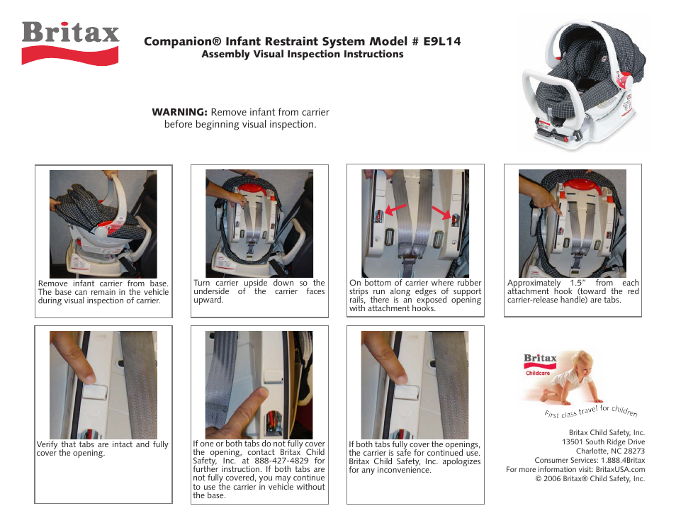Britax COMPANION E9L14 User Manual | 1 page