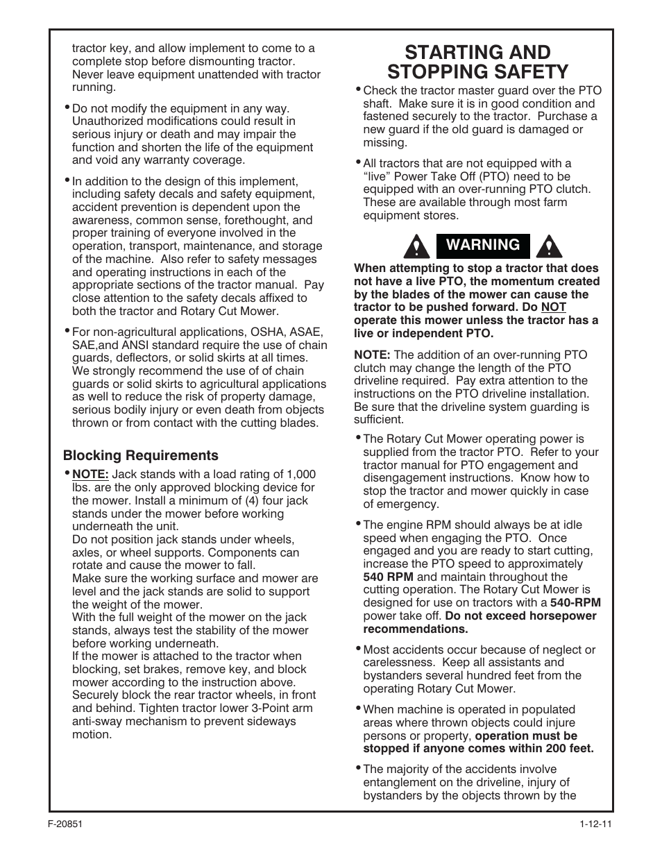 Starting and stopping safety | Behlen 80110060YEL User Manual | Page 3 / 15