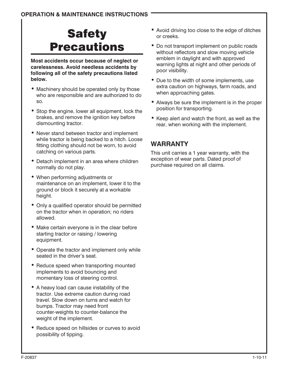 Safety precautions | Behlen 80110710ORG User Manual | Page 10 / 11