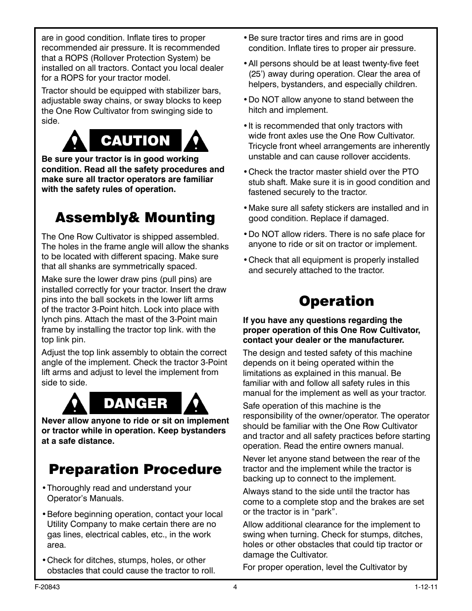 Caution danger, Assembly& mounting, Preparation procedure | Operation | Behlen 80111500YEL User Manual | Page 5 / 9