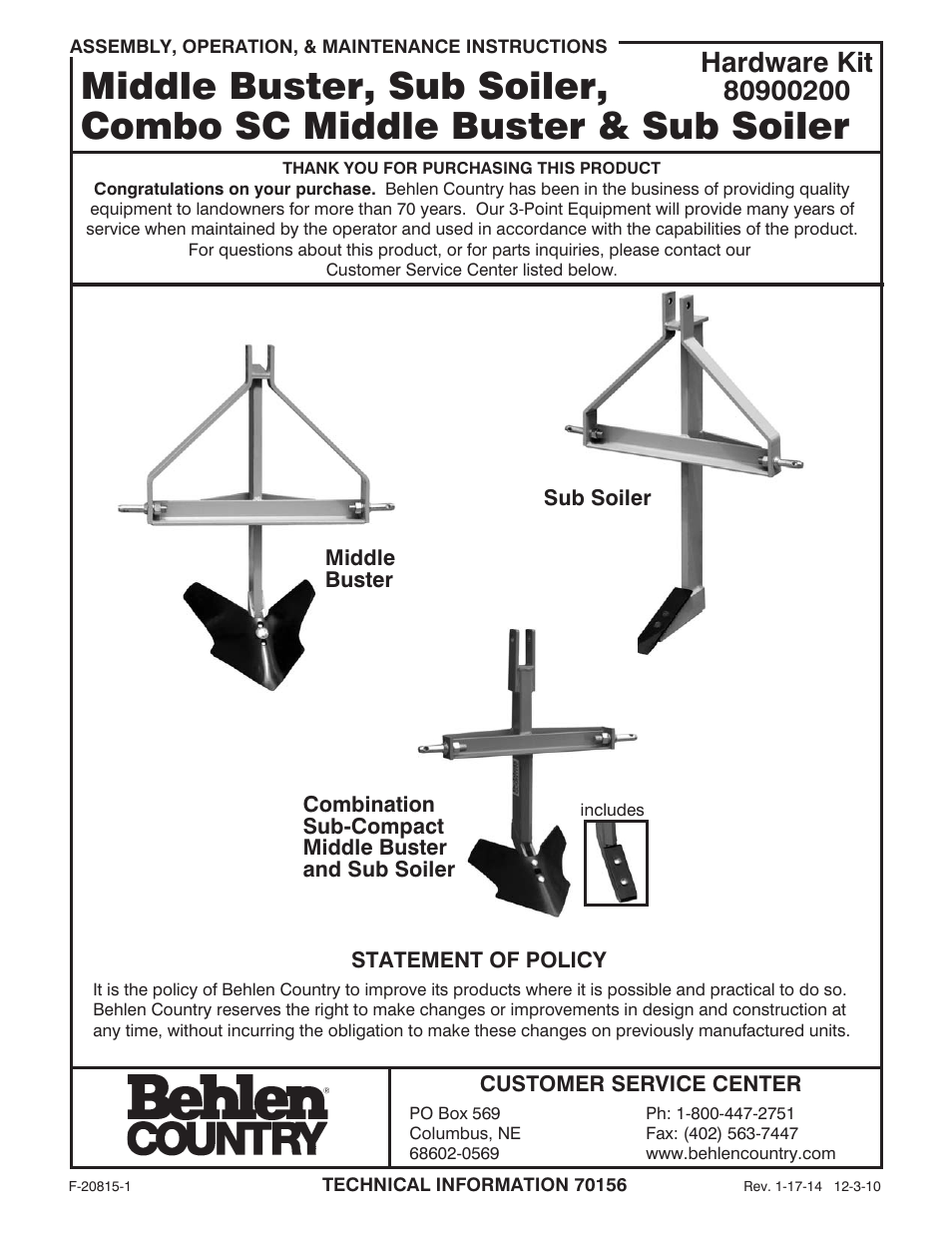 Behlen 80111700ORG User Manual | 5 pages