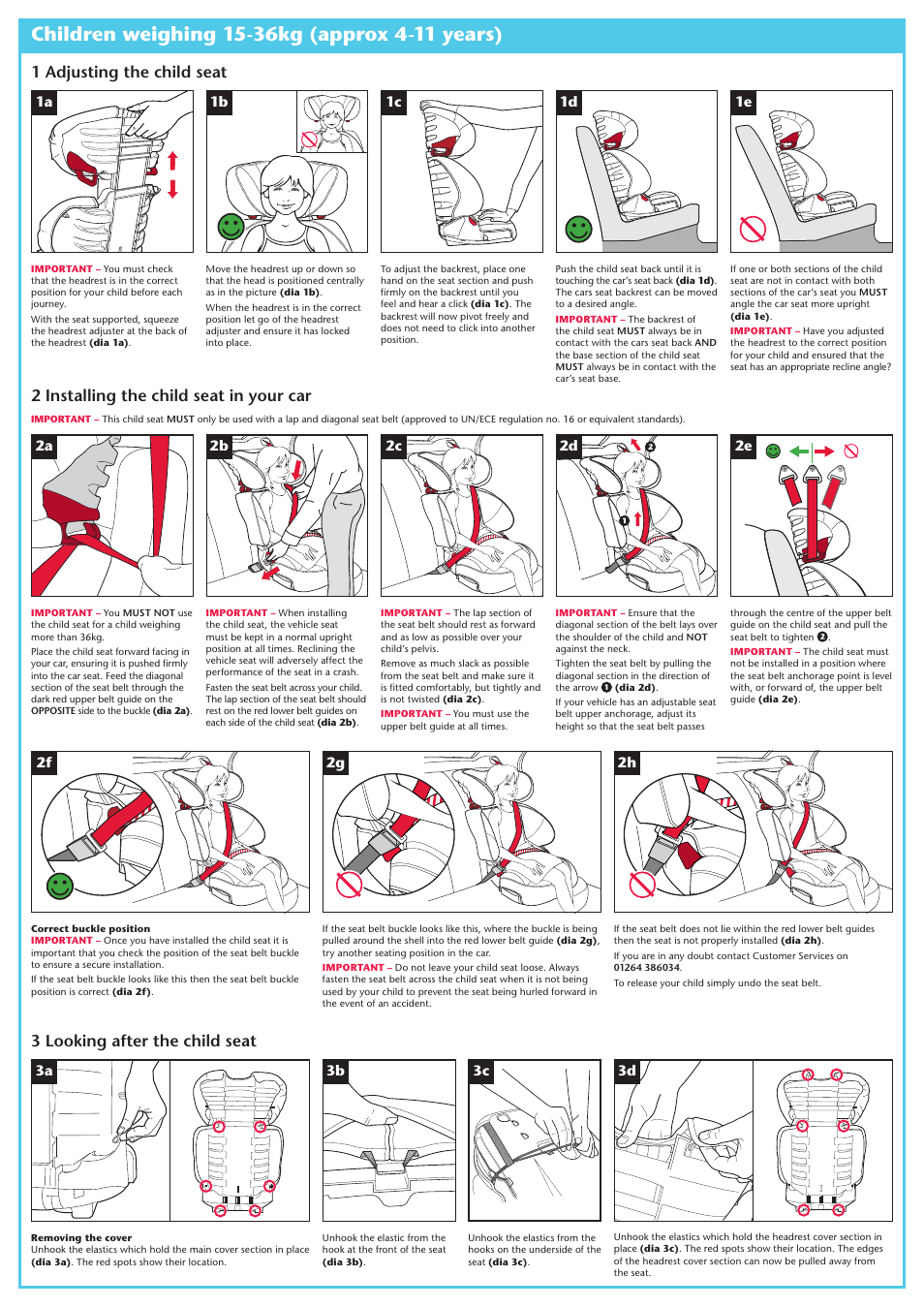 1 adjusting the child seat, 3 looking after the child seat, 2 installing the child seat in your car | Britax BB0-651 User Manual | Page 2 / 2