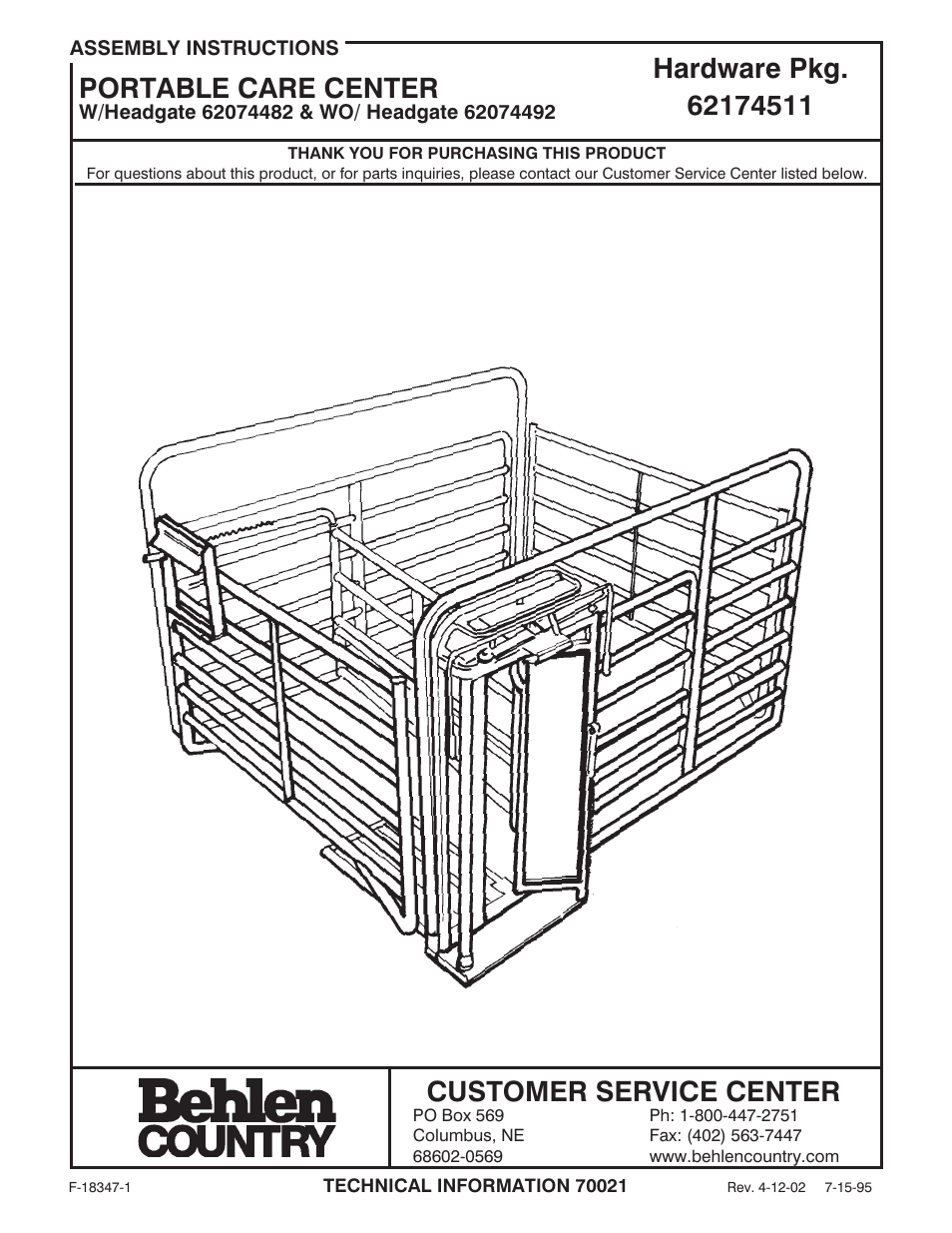 Behlen 62074472 User Manual | 6 pages