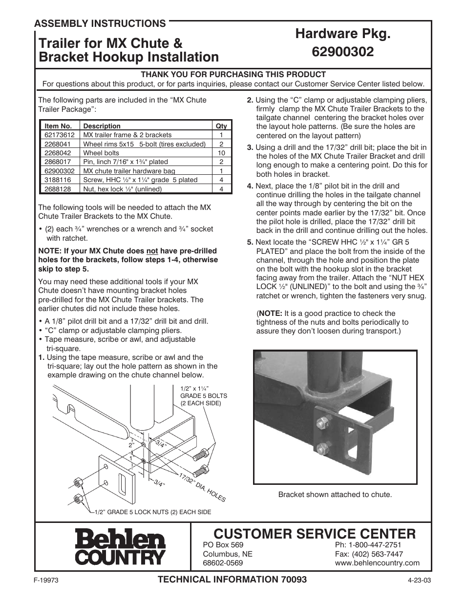 Behlen 62173602 User Manual | 2 pages