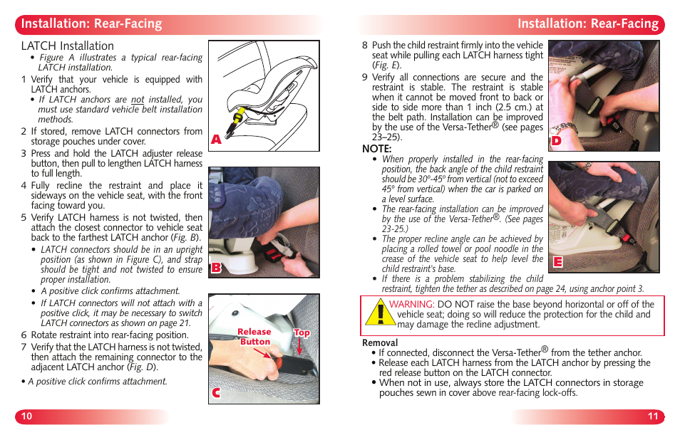 Installation: rear-facing, Ab c d e | Britax Marathon User Manual | Page 7 / 21