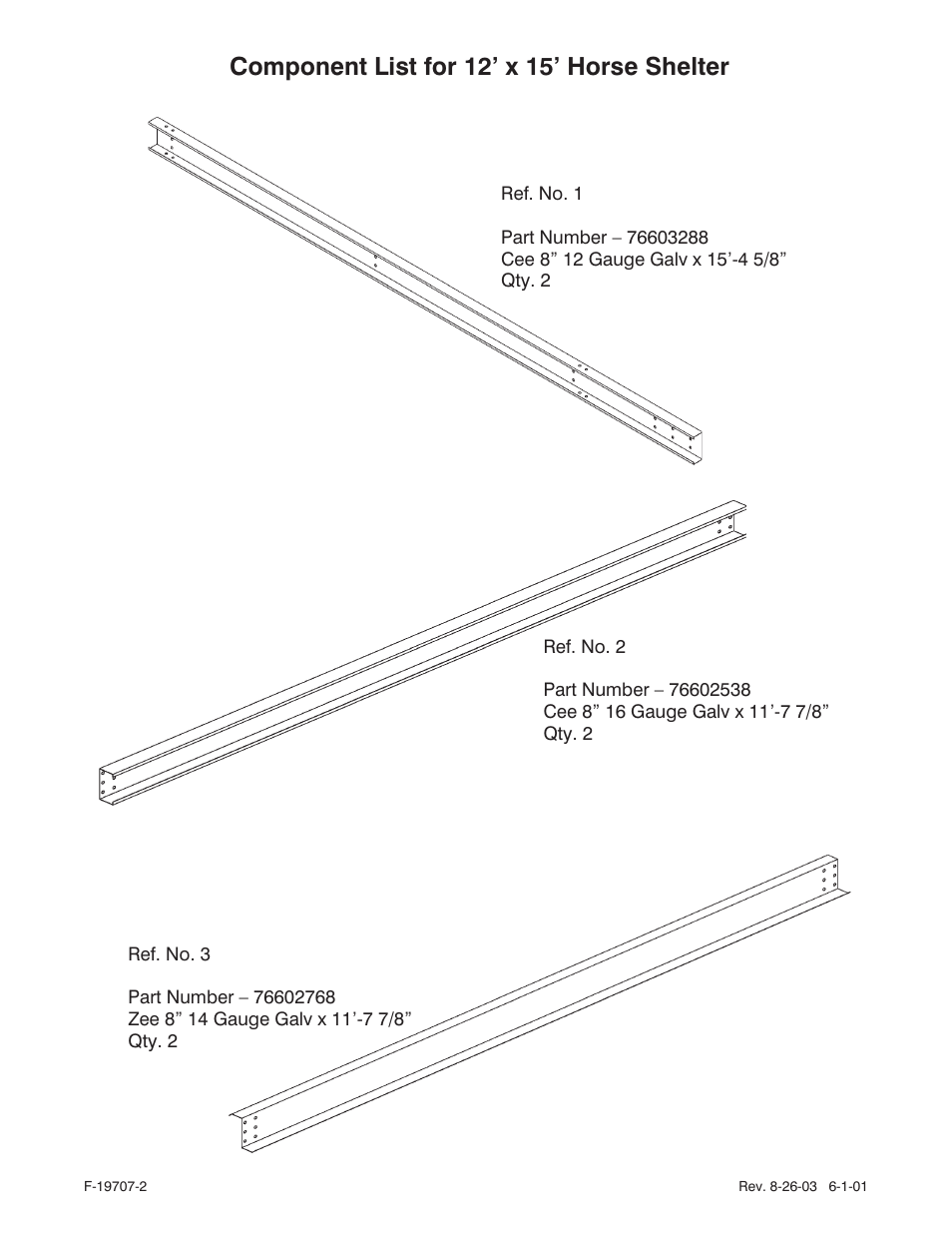 Component list for 12’ x 15’ horse shelter | Behlen 76078477 User Manual | Page 2 / 9