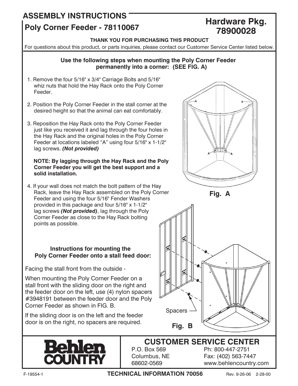 Behlen 78110067 User Manual | 1 page