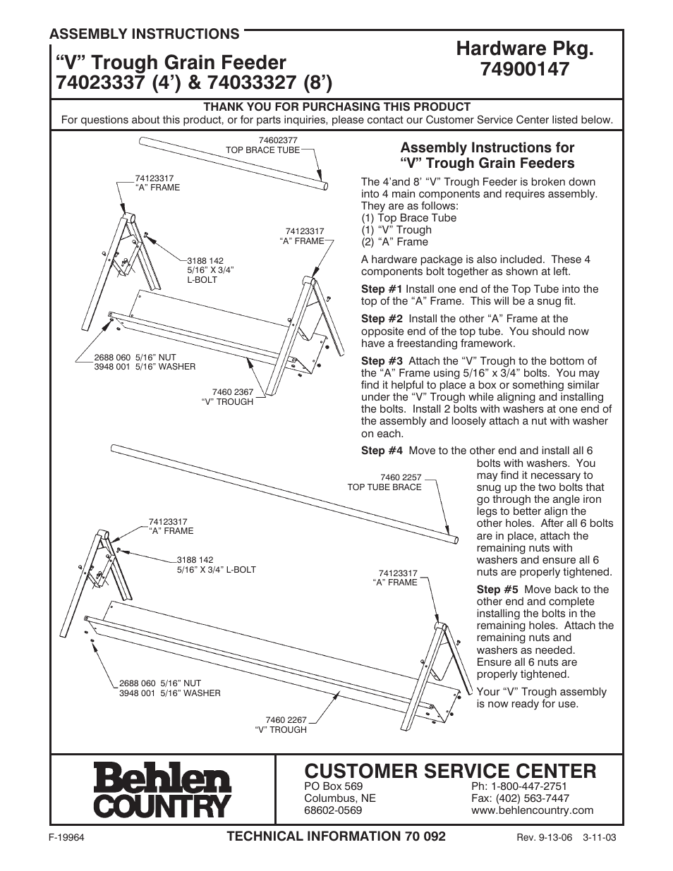 Behlen 74023337 User Manual | 1 page