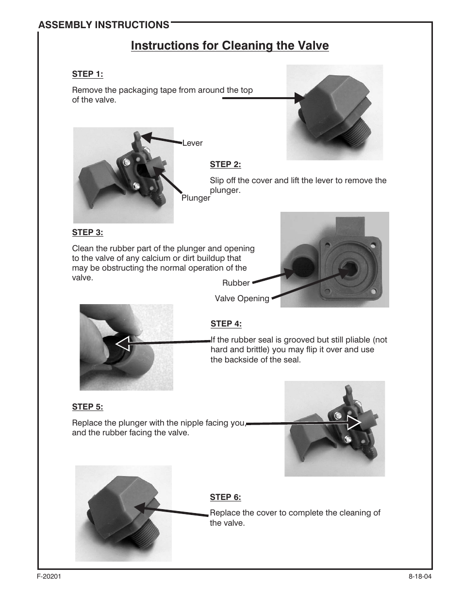 Instructions for cleaning the valve | Behlen 54150158 User Manual | Page 6 / 7