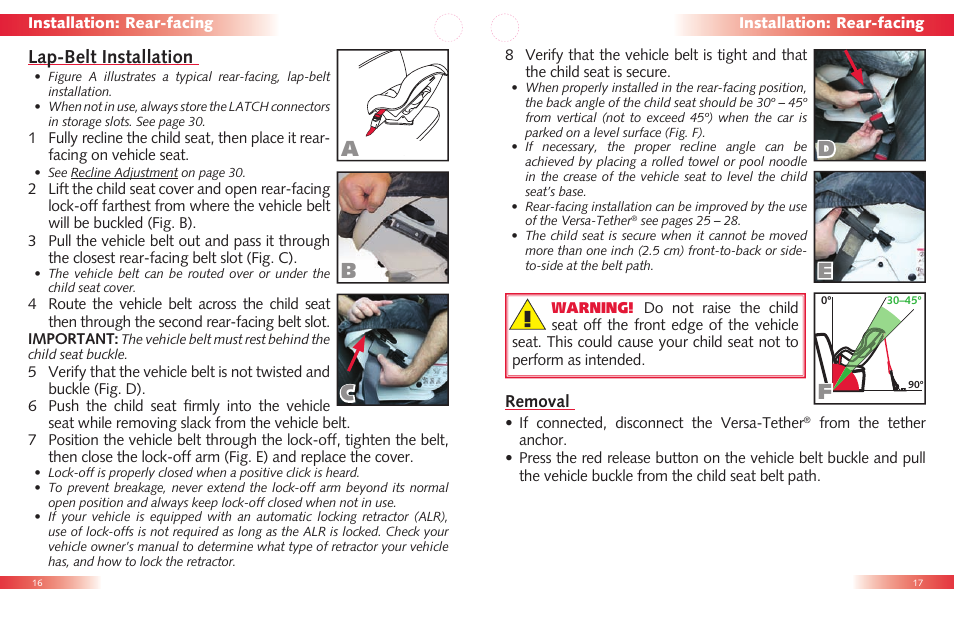 Ad b e c, Lap-belt installation | Britax Roundabout User Manual | Page 10 / 22