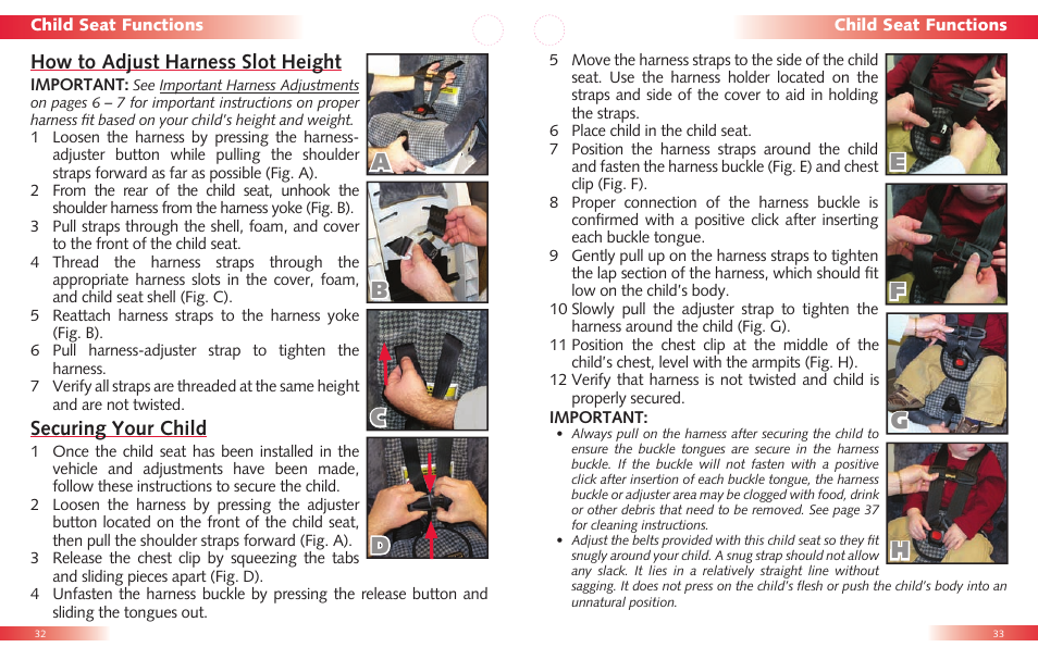 How to adjust harness slot height, Securing your child | Britax Roundabout User Manual | Page 18 / 22