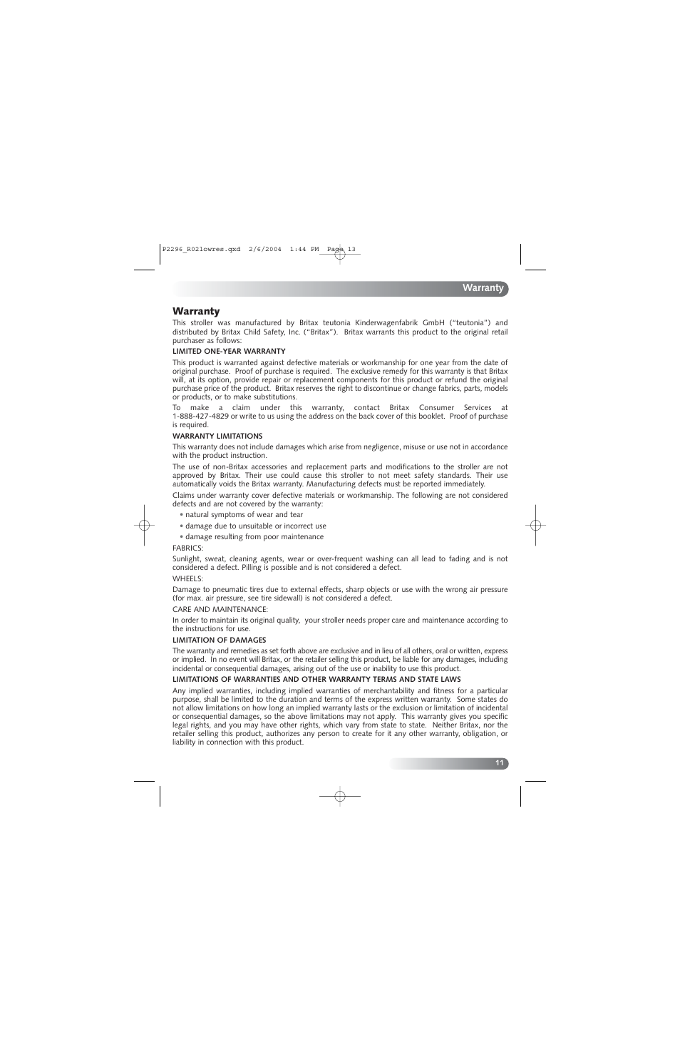 Britax Y2K 03.A User Manual | Page 13 / 14