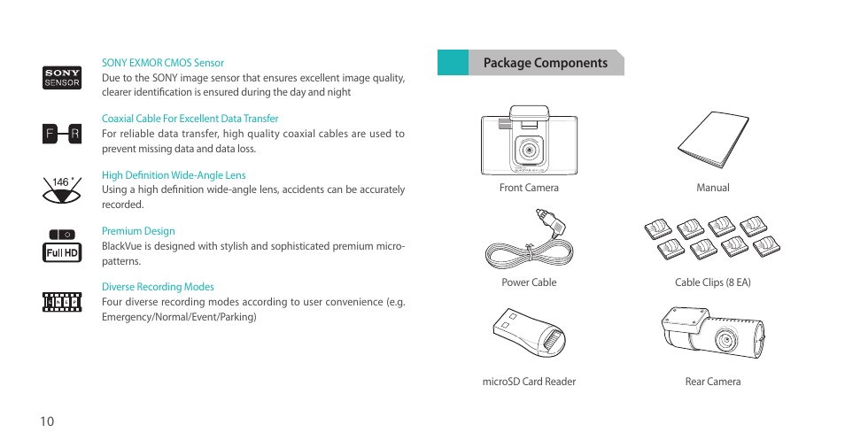 Package components | BlackVue DR750LW-2CH V.3.00 User Manual | Page 10 / 54