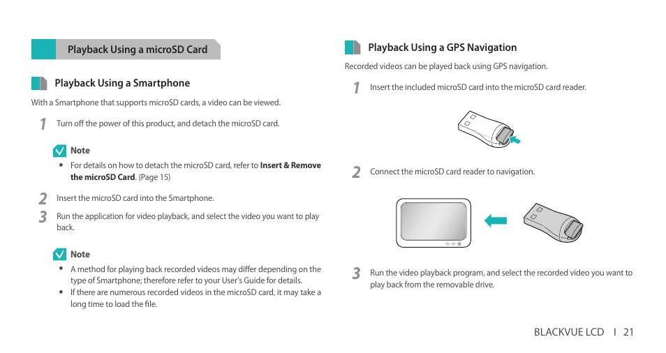 Playback using a microsd card | BlackVue DR750LW-2CH V.3.00 User Manual | Page 21 / 54