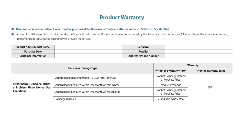 Product warranty | BlackVue DR750LW-2CH V.3.00 User Manual | Page 52 / 54