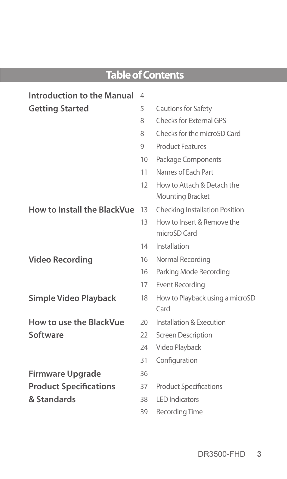 BlackVue DR3500-FHD V.1.00 User Manual | Page 3 / 42