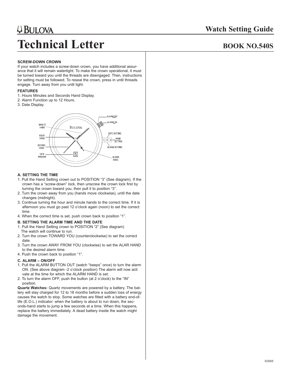 Bulova 540S User Manual | 6 pages