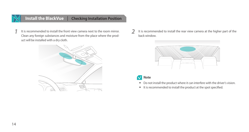 Install the blackvue, Checking installation position | BlackVue DR750LW-2CH V.2.01 User Manual | Page 14 / 51