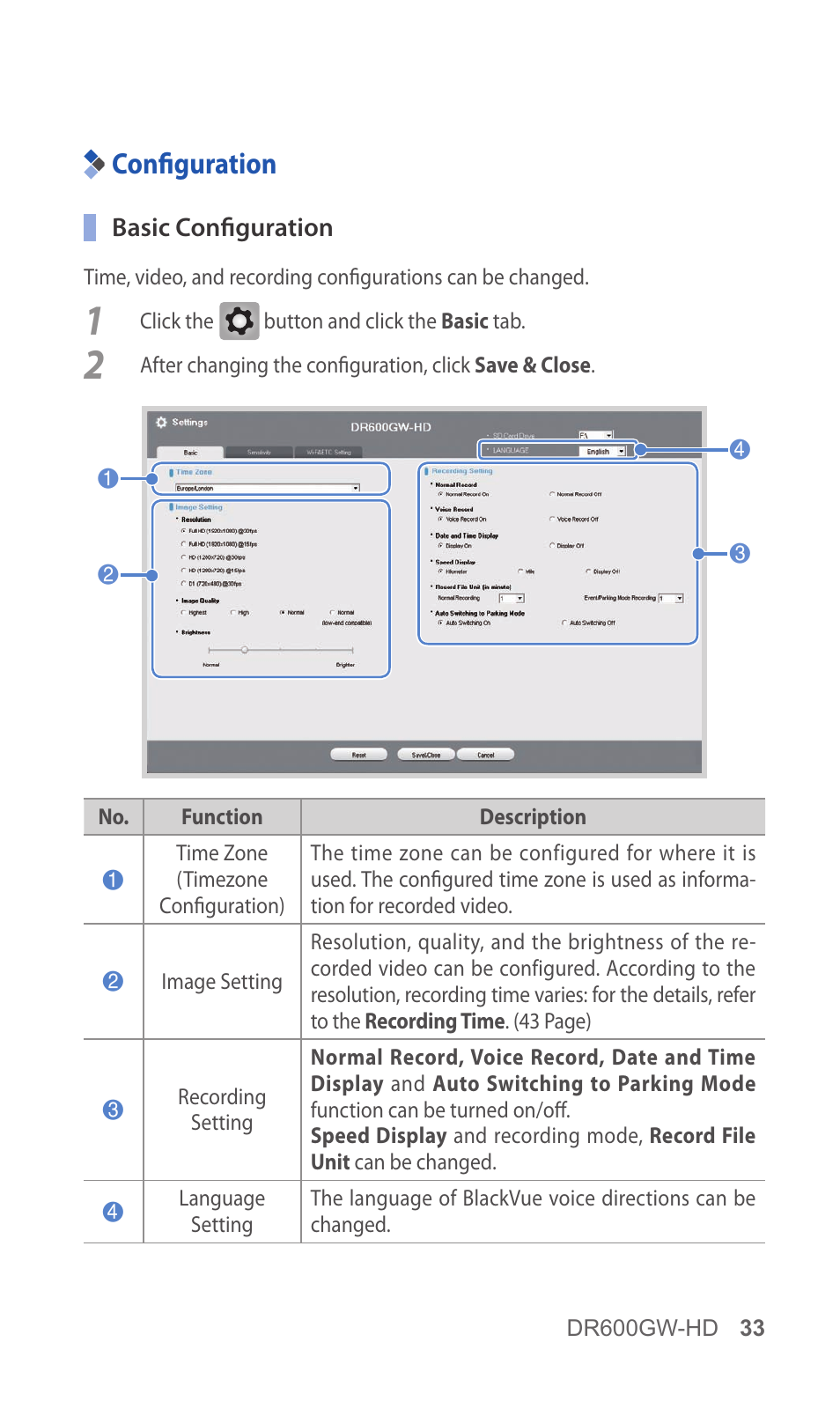 Configuration, 33 configuration | BlackVue DR600GW-HD V.1.01 User Manual | Page 33 / 47