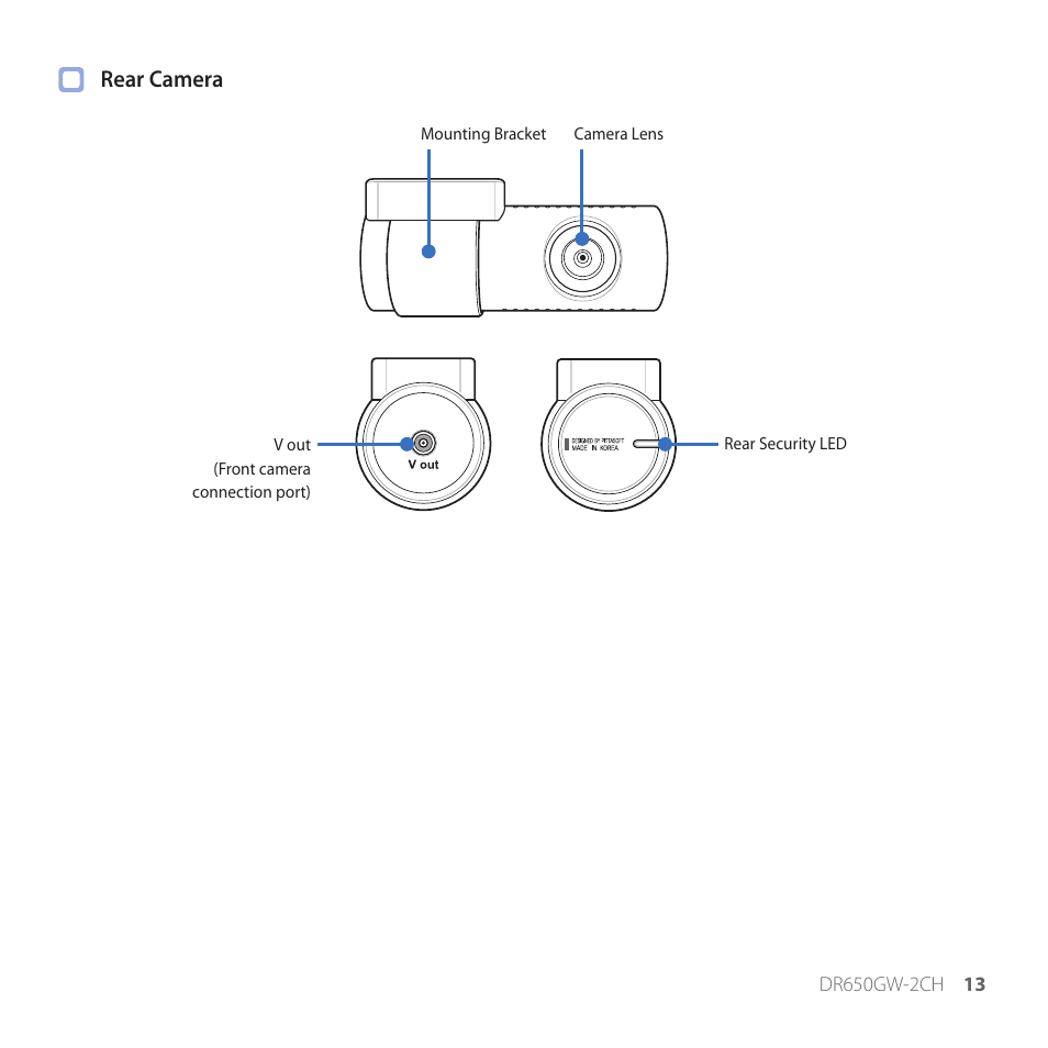 Rear camera | BlackVue DR650GW-2CH V.1.00 User Manual | Page 13 / 49
