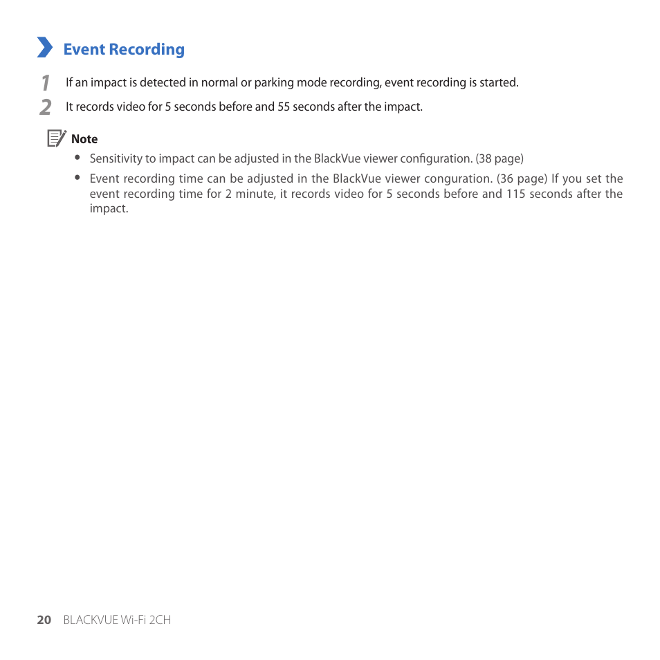 Event recording | BlackVue DR650GW-2CH V.1.00 User Manual | Page 20 / 49
