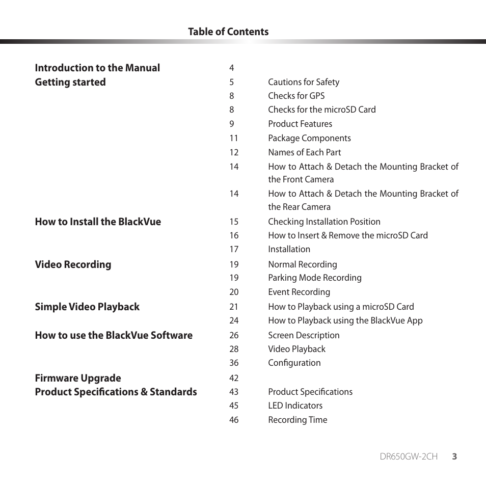 BlackVue DR650GW-2CH V.1.00 User Manual | Page 3 / 49