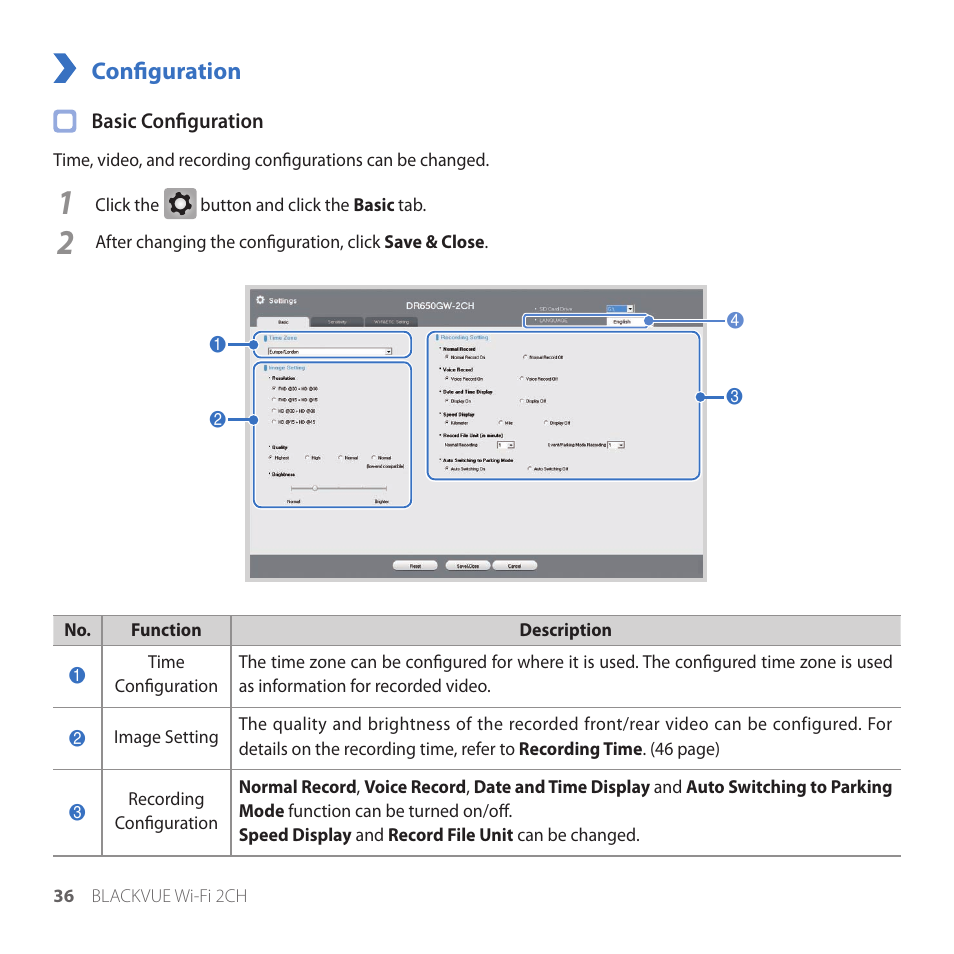 Configuration, 36 configuration | BlackVue DR650GW-2CH V.1.00 User Manual | Page 36 / 49