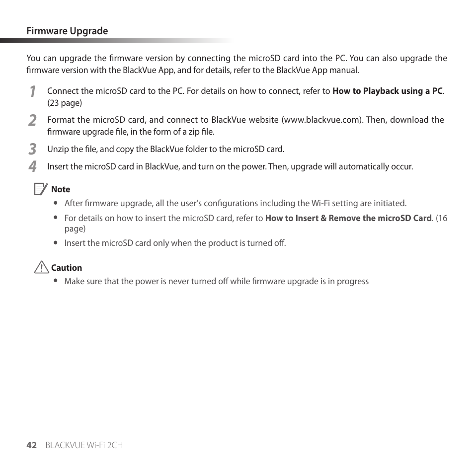Firmware upgrade | BlackVue DR650GW-2CH V.1.00 User Manual | Page 42 / 49