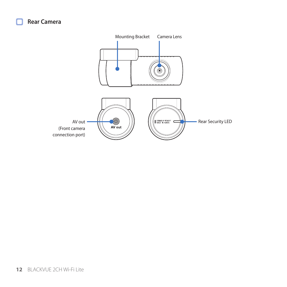 Rear camera | BlackVue DR530W-2CH V3.01 User Manual | Page 12 / 48