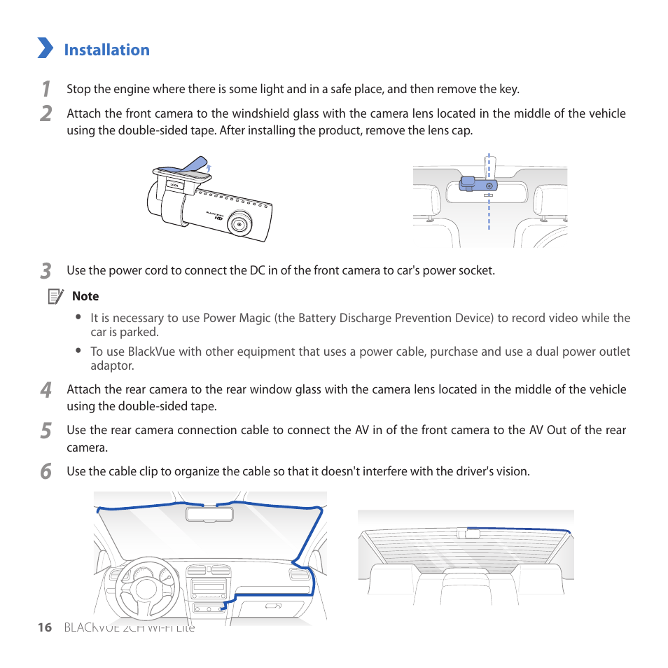 Installation, 16 installation | BlackVue DR530W-2CH V3.01 User Manual | Page 16 / 48