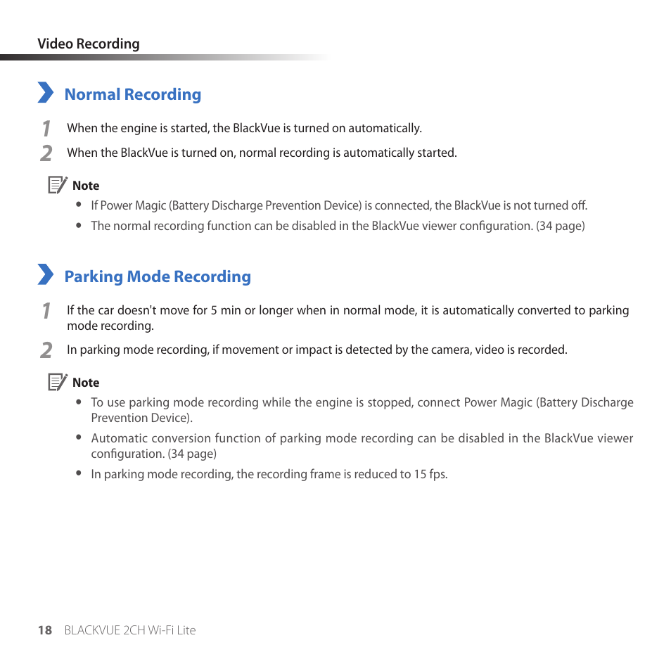 Video recording, Normal recording, Parking mode recording | BlackVue DR530W-2CH V3.01 User Manual | Page 18 / 48