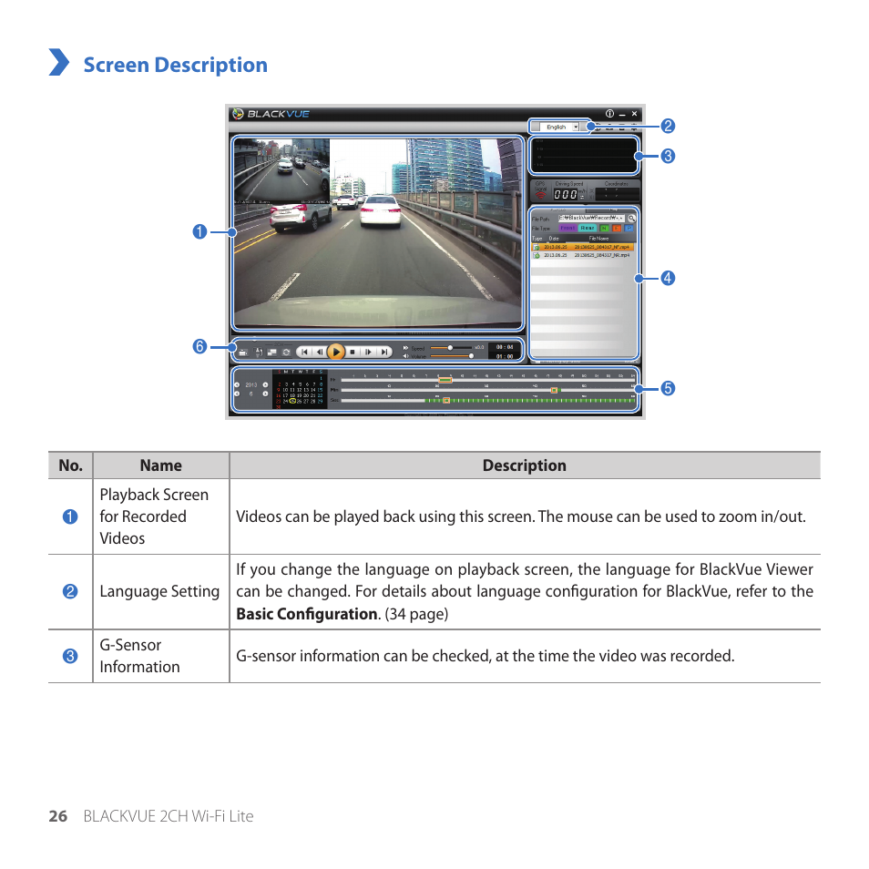 Screen description | BlackVue DR530W-2CH V3.01 User Manual | Page 26 / 48