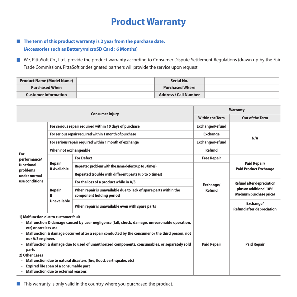 Product warranty | BlackVue DR530W-2CH V3.01 User Manual | Page 46 / 48