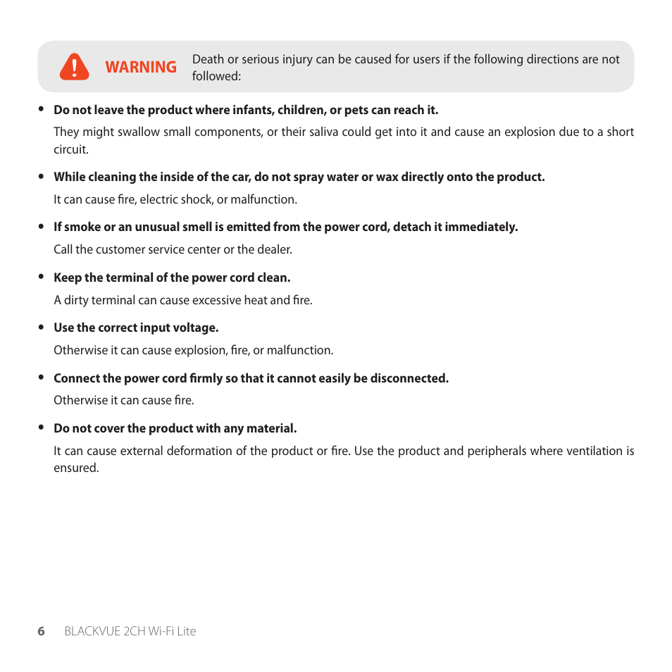 Warning | BlackVue DR530W-2CH V3.01 User Manual | Page 6 / 48