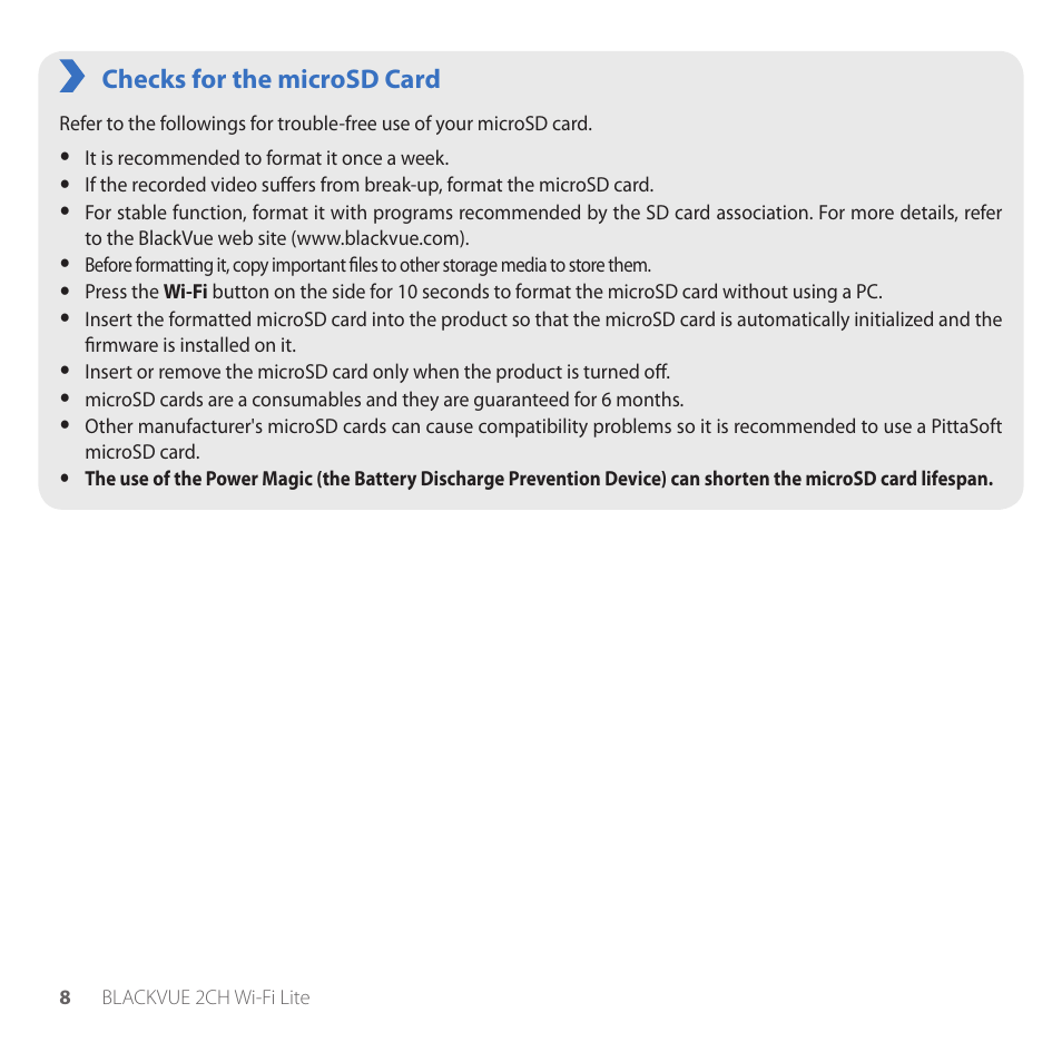 Checks for the microsd card | BlackVue DR530W-2CH V3.01 User Manual | Page 8 / 48