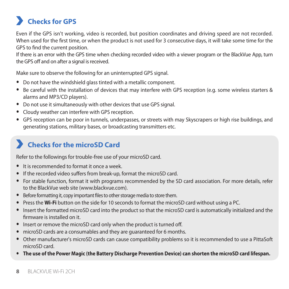 Checks for gps, Checks for the microsd card | BlackVue DR550GW-2CH V.3.02 User Manual | Page 8 / 51