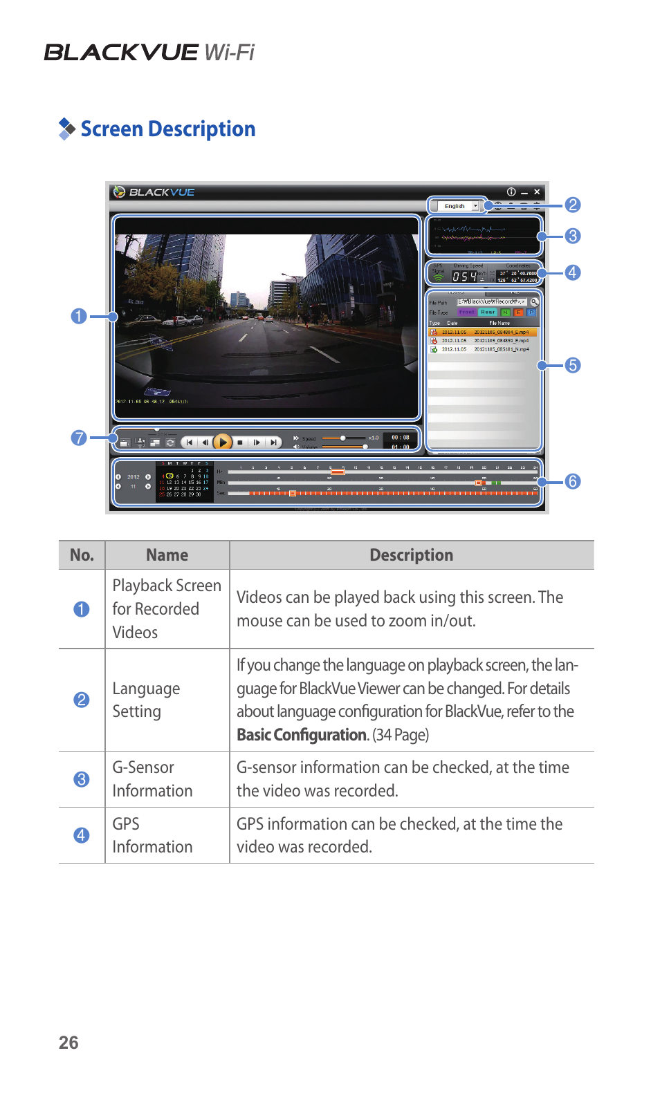 Screen description, 26 screen description | BlackVue DR500GW-HD V.5.01 User Manual | Page 26 / 46